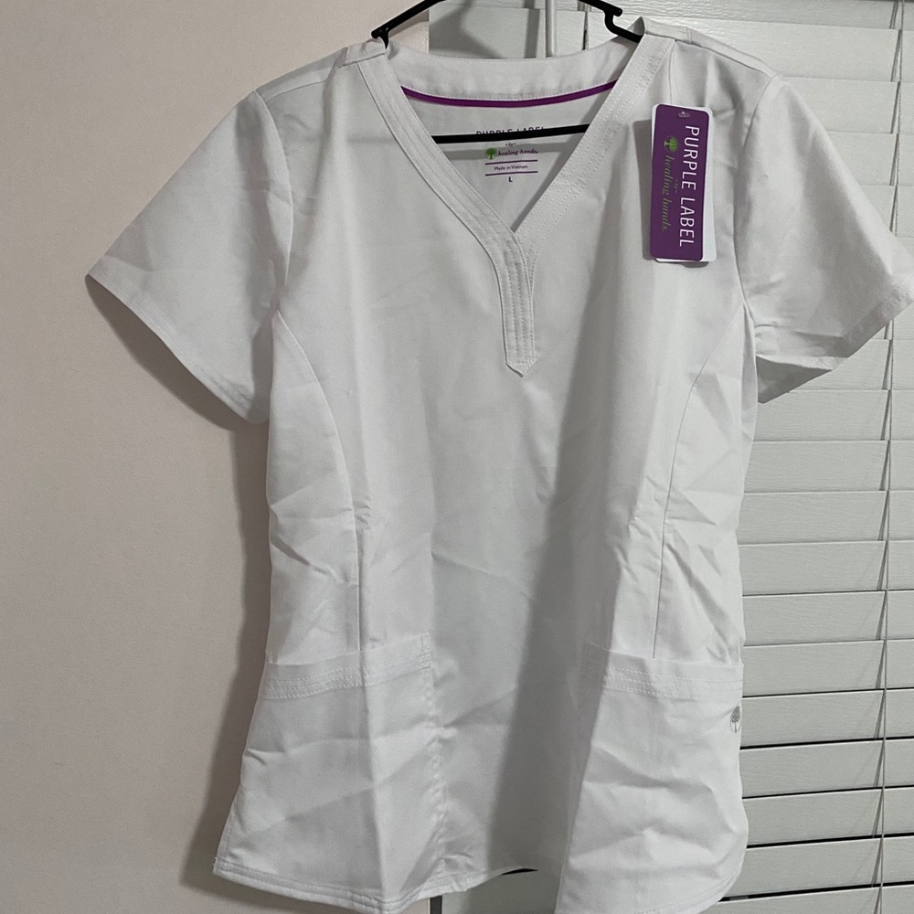 Purple Label by Healing Hands white scrub top